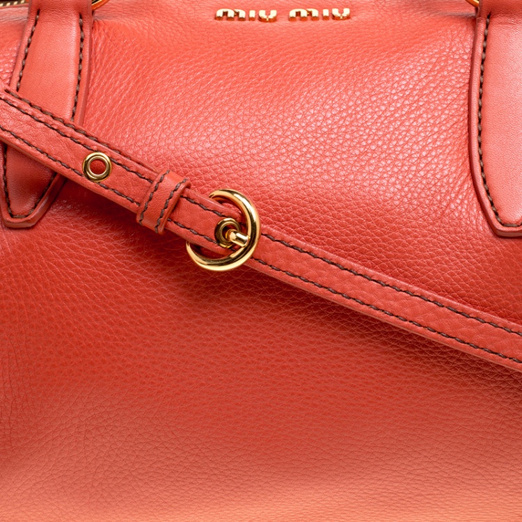 Pre Owned Miu Miu Orange Leather Caribou Top Handle Bag
