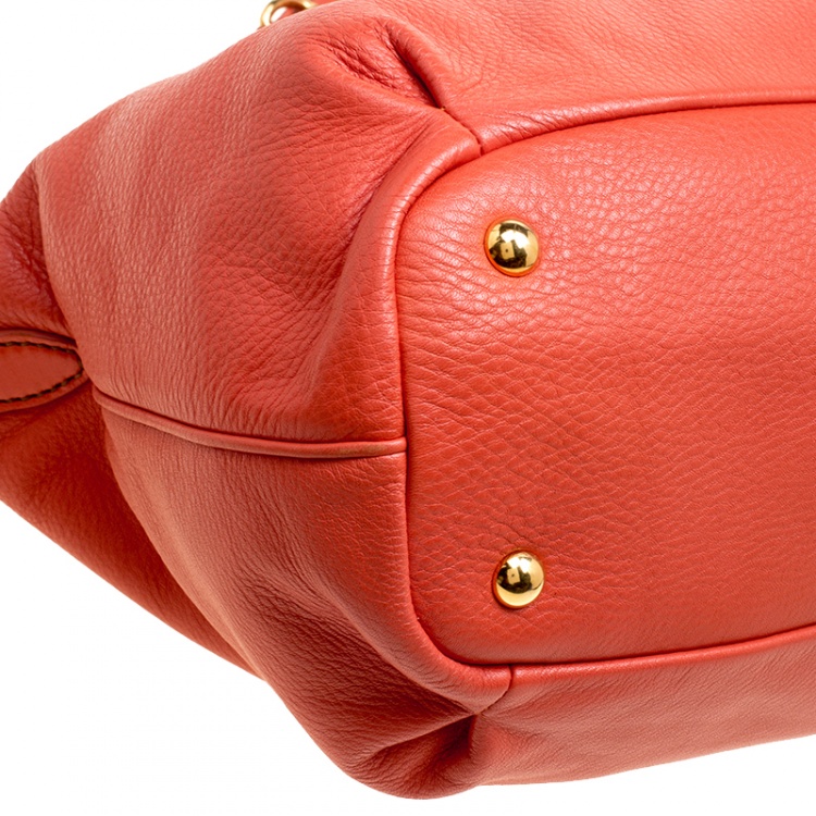Pre Owned Miu Miu Orange Leather Caribou Top Handle Bag