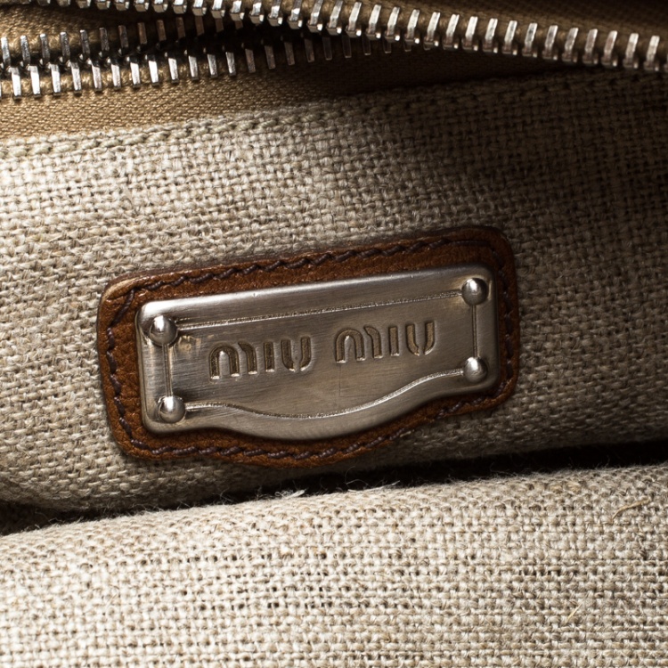 Pre Owned Miu Miu Beige/Brown Crochet Fabric and Leather Hobo