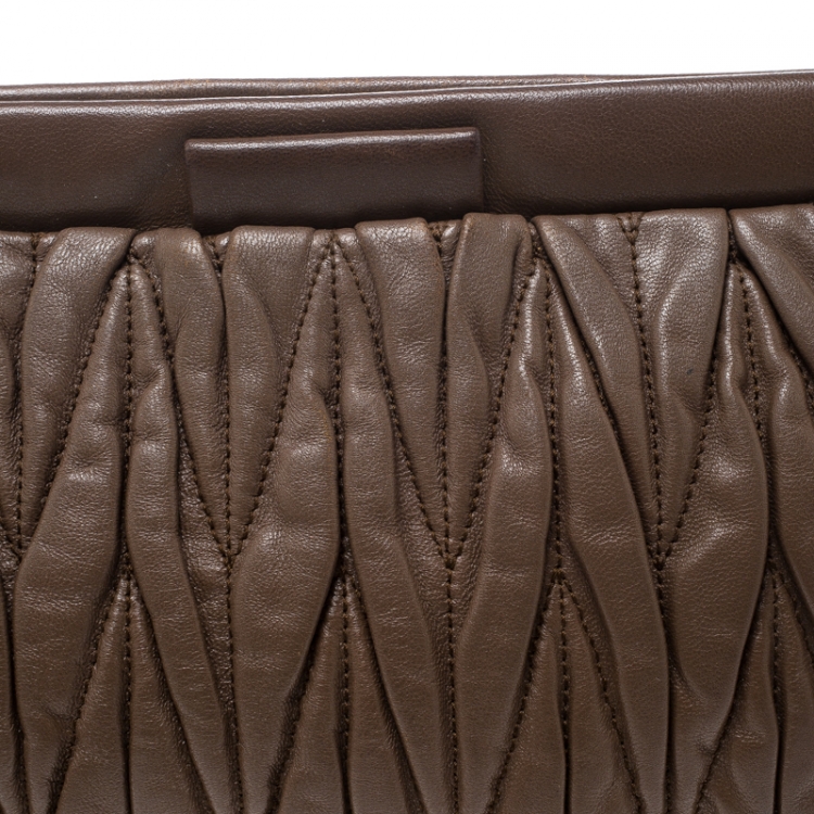 Pre Owned Miu Miu Brown Matelassé Leather Frame Clutch