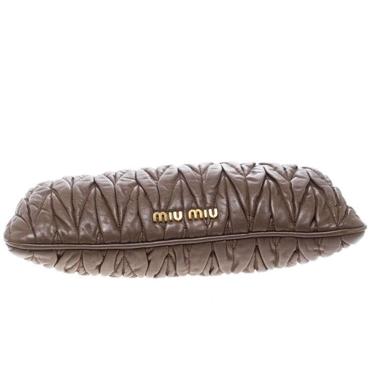 Pre Owned Miu Miu Brown Matelassé Leather Frame Clutch