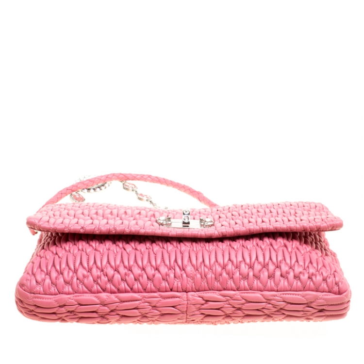 Pre Owned Miu Miu Pink Matelasse Nappa Leather Crystal Shoulder Bag