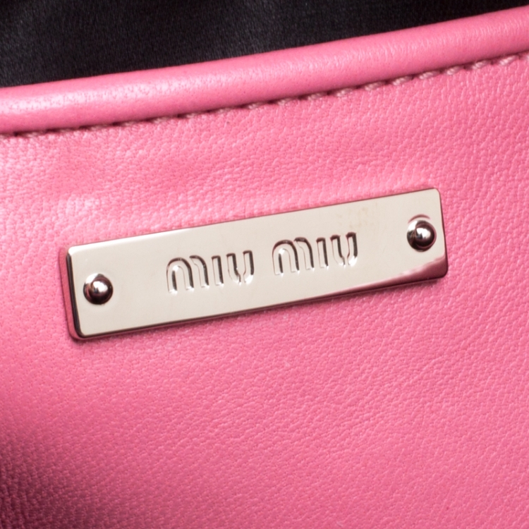 Pre Owned Miu Miu Pink Matelasse Nappa Leather Crystal Shoulder Bag