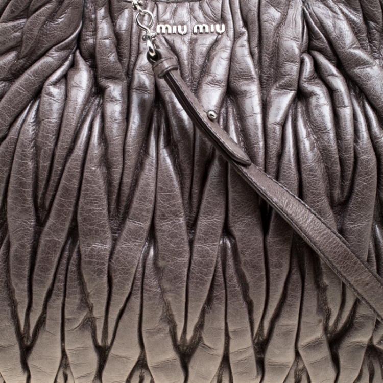 Pre Owned Miu Miu Dark Grey Glazed Matelasse Leather Tote