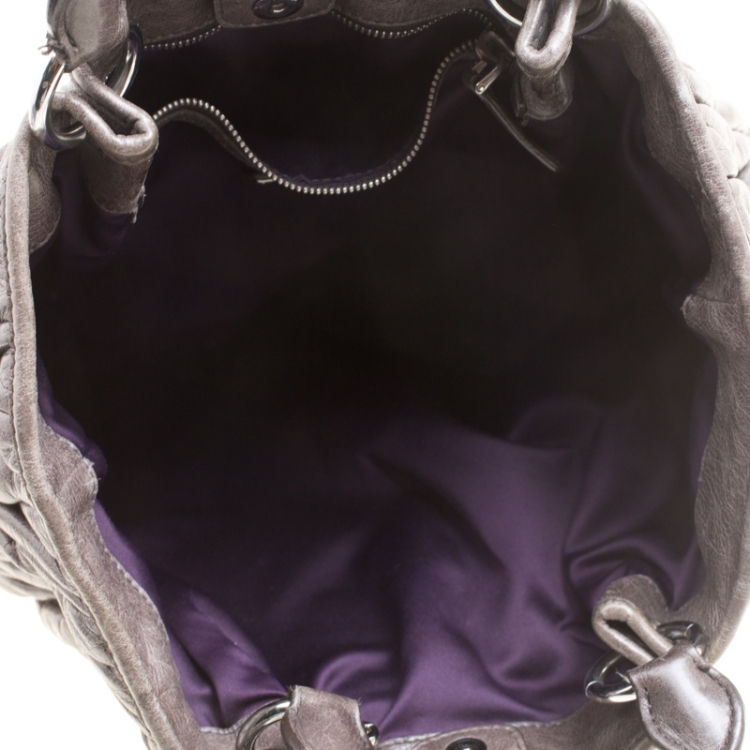 Pre Owned Miu Miu Dark Grey Glazed Matelasse Leather Tote