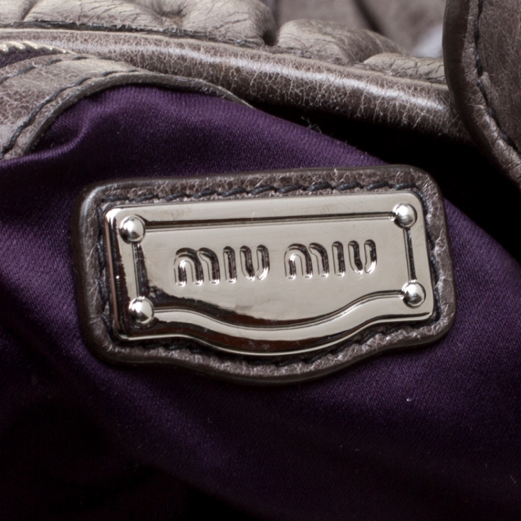 Pre Owned Miu Miu Dark Grey Glazed Matelasse Leather Tote