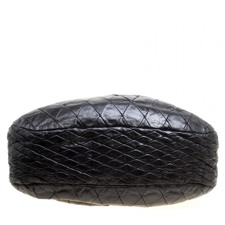 Pre Owned Miu Miu Black Glazed Quilted Leather Large Harlequin Hobo