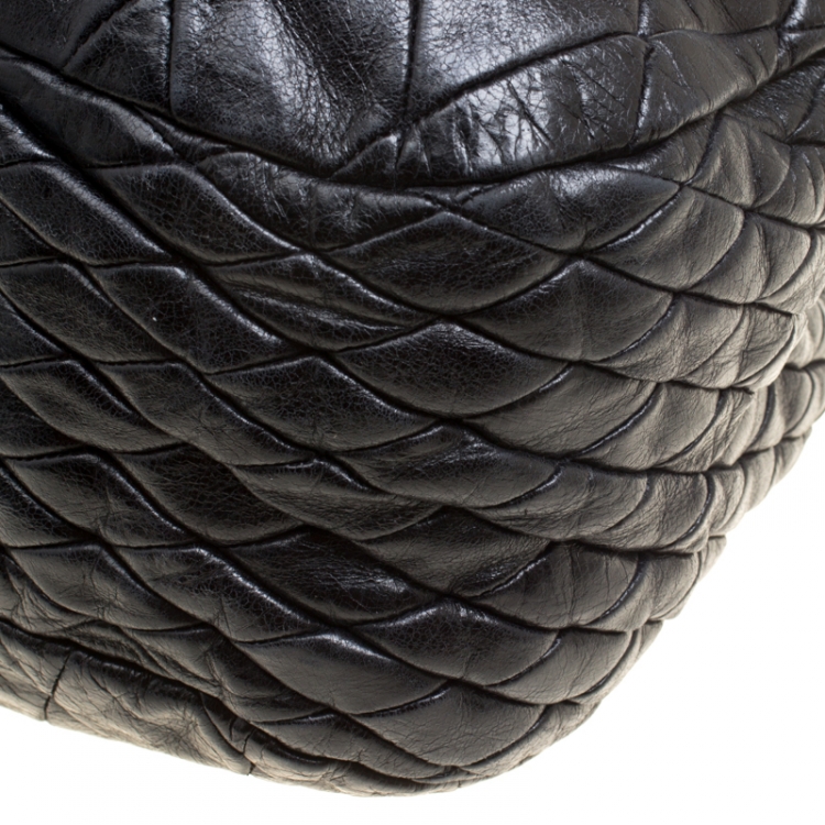 Pre Owned Miu Miu Black Glazed Quilted Leather Large Harlequin Hobo