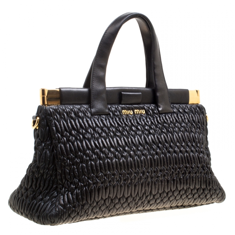 Pre Owned Miu Miu Black Leather Matelasse Satchel