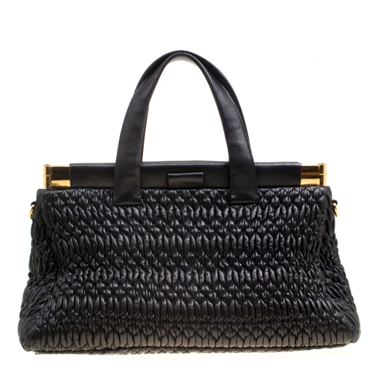 Pre Owned Miu Miu Black Leather Matelasse Satchel