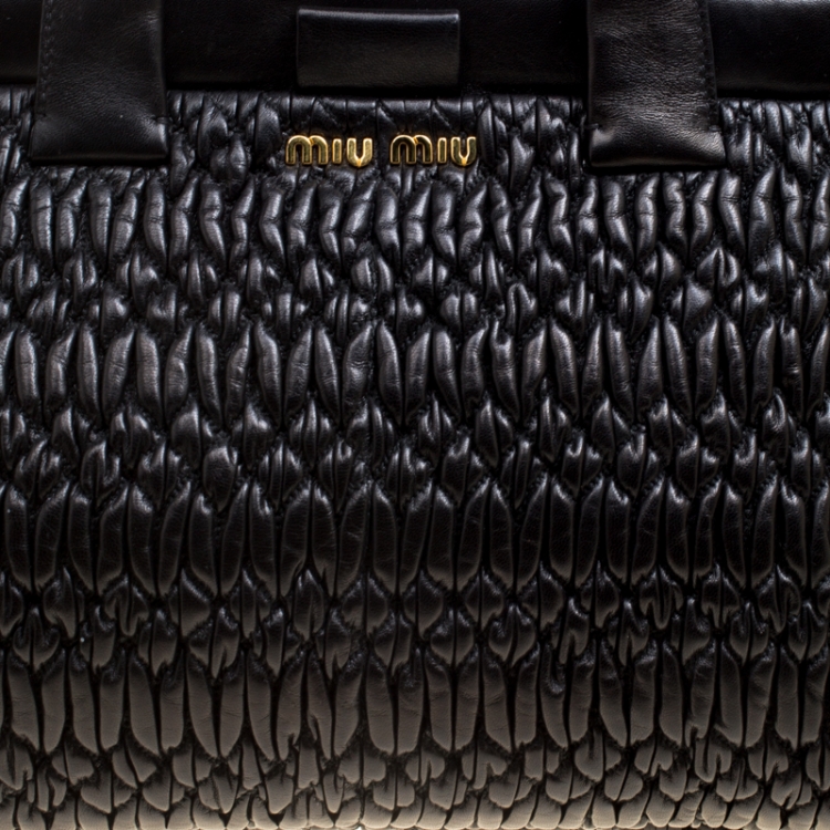 Pre Owned Miu Miu Black Leather Matelasse Satchel