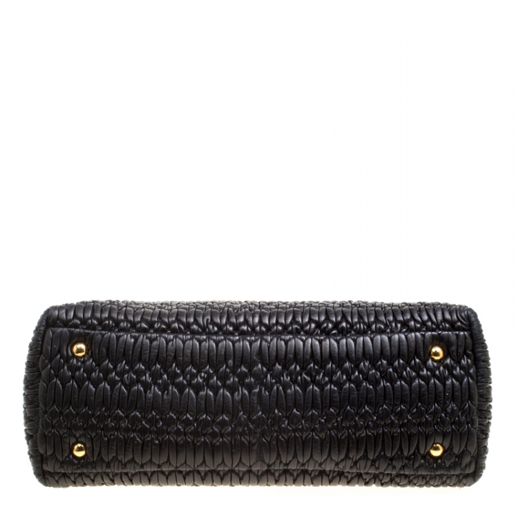 Pre Owned Miu Miu Black Leather Matelasse Satchel