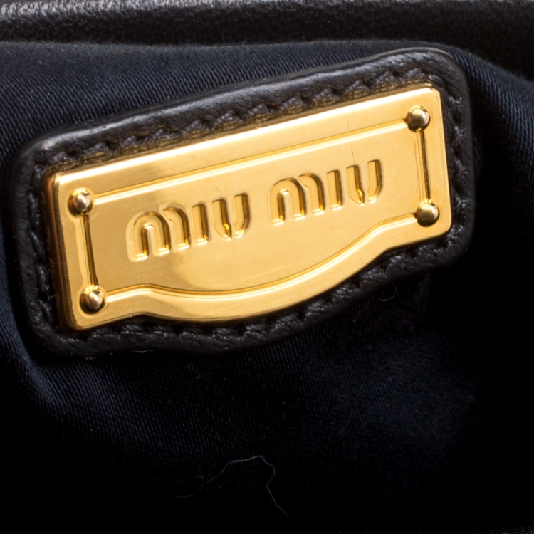 Pre Owned Miu Miu Black Leather Matelasse Satchel