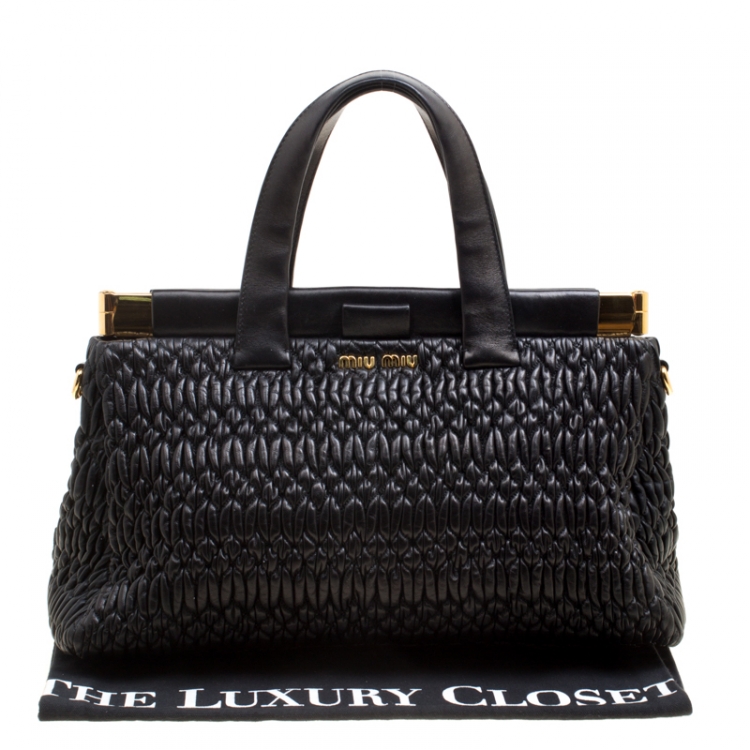 Pre Owned Miu Miu Black Leather Matelasse Satchel