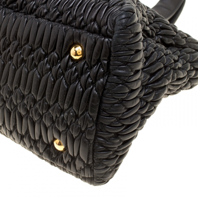 Pre Owned Miu Miu Black Leather Matelasse Satchel