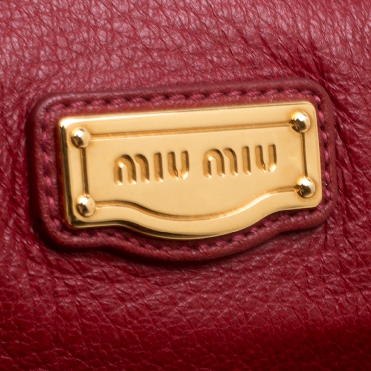 Pre Owned Miu Miu Red Leather East/West Top Handle Shoulder Bag 