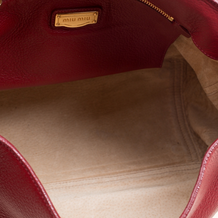 Pre Owned Miu Miu Red Leather East/West Top Handle Shoulder Bag 