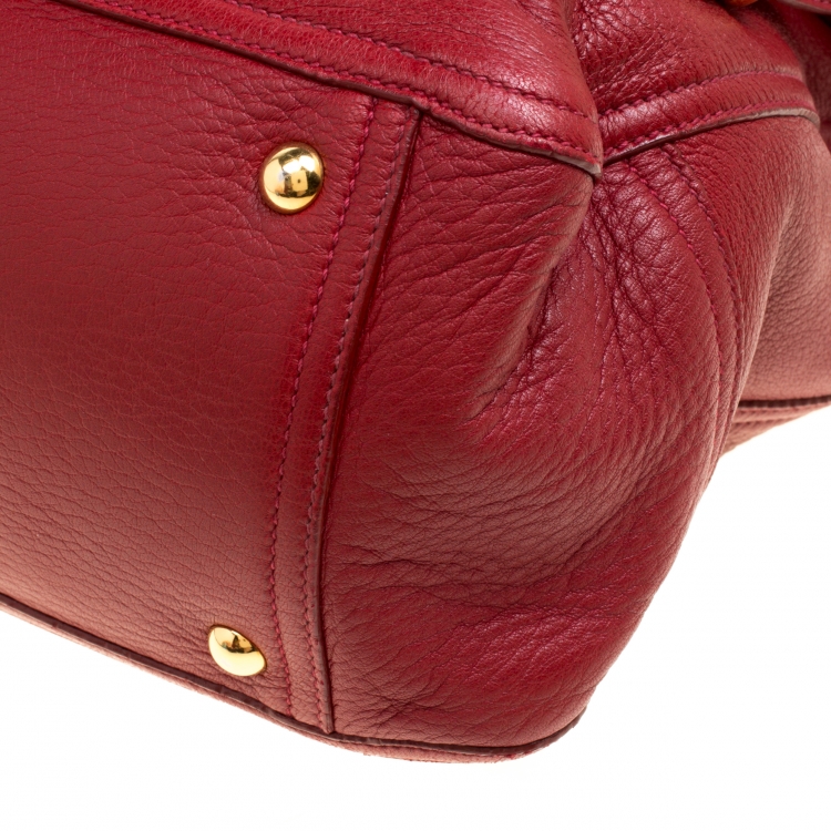 Pre Owned Miu Miu Red Leather East/West Top Handle Shoulder Bag 