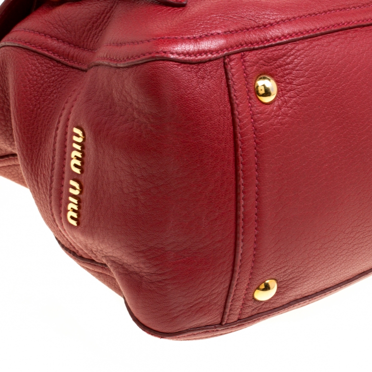 Pre Owned Miu Miu Red Leather East/West Top Handle Shoulder Bag 