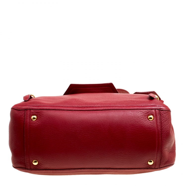 Pre Owned Miu Miu Red Leather East/West Top Handle Shoulder Bag 