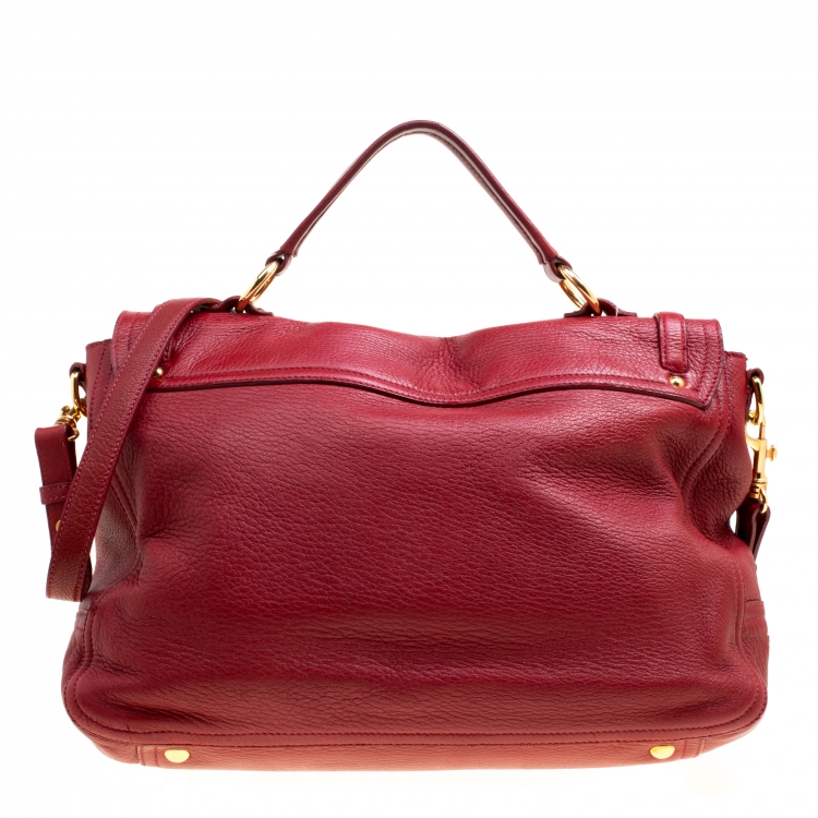 Pre Owned Miu Miu Red Leather East/West Top Handle Shoulder Bag 