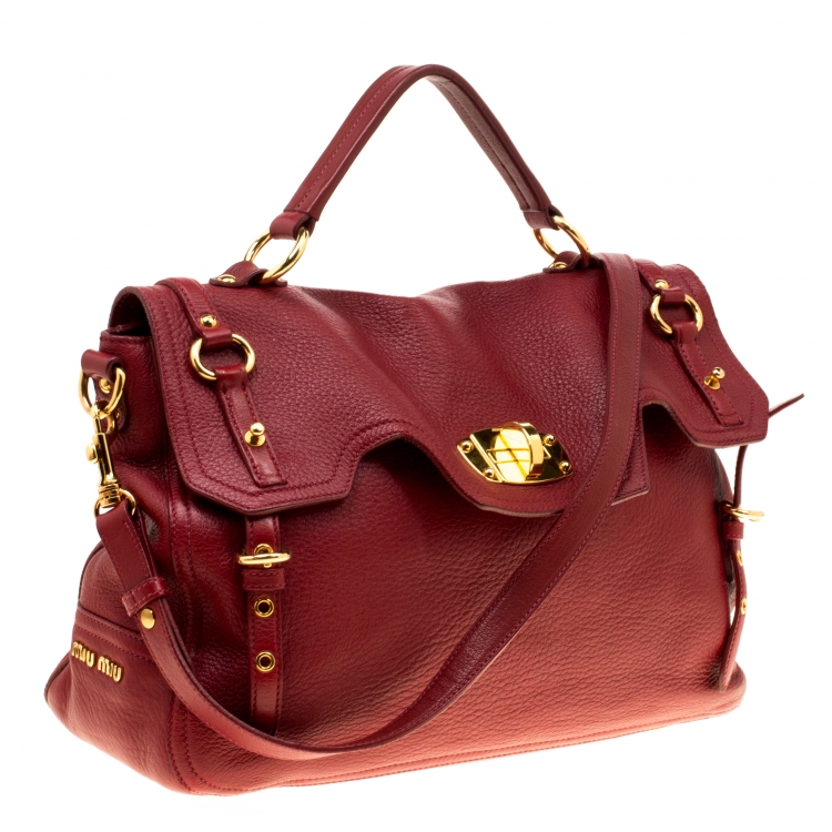 Pre Owned Miu Miu Red Leather East/West Top Handle Shoulder Bag 