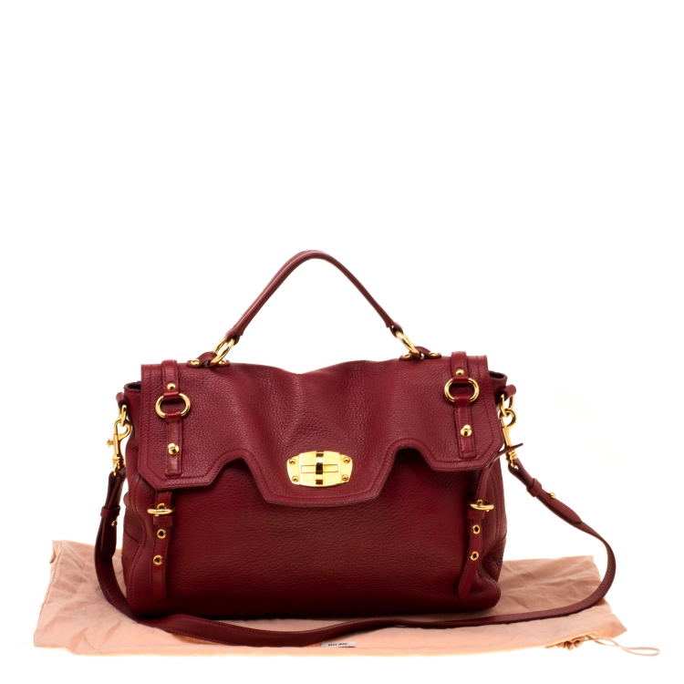 Pre Owned Miu Miu Red Leather East/West Top Handle Shoulder Bag 