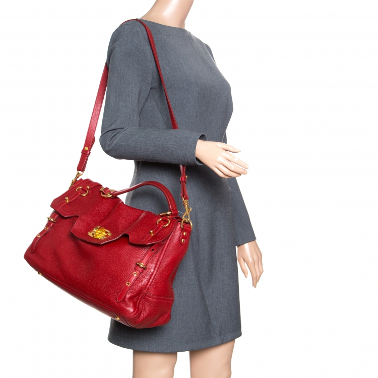 Pre Owned Miu Miu Red Leather East/West Top Handle Shoulder Bag 