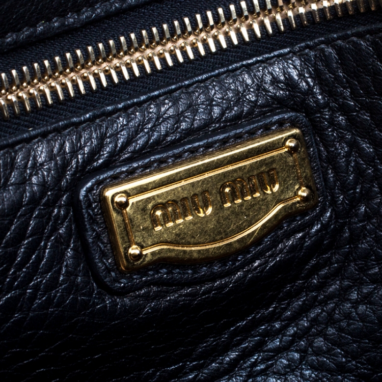 Pre Owned Miu Miu Black Leather Turn Lock Satchel