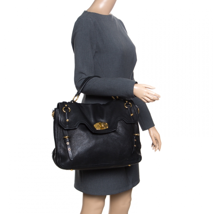Pre Owned Miu Miu Black Leather Turn Lock Satchel