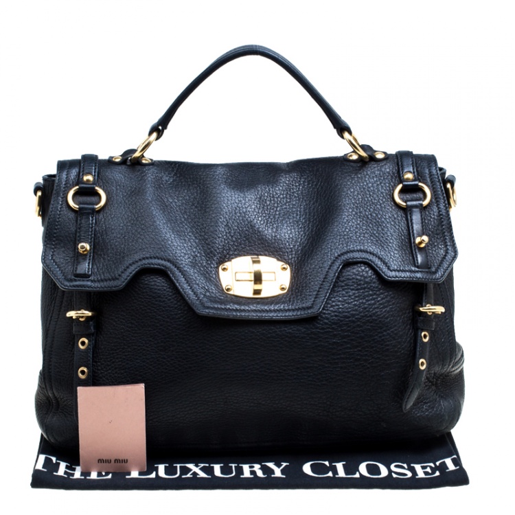 Pre Owned Miu Miu Black Leather Turn Lock Satchel