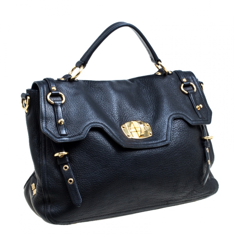 Pre Owned Miu Miu Black Leather Turn Lock Satchel