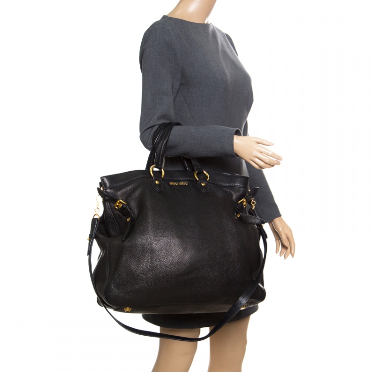 Pre Owned Miu Miu Black Deer Leather Tote
