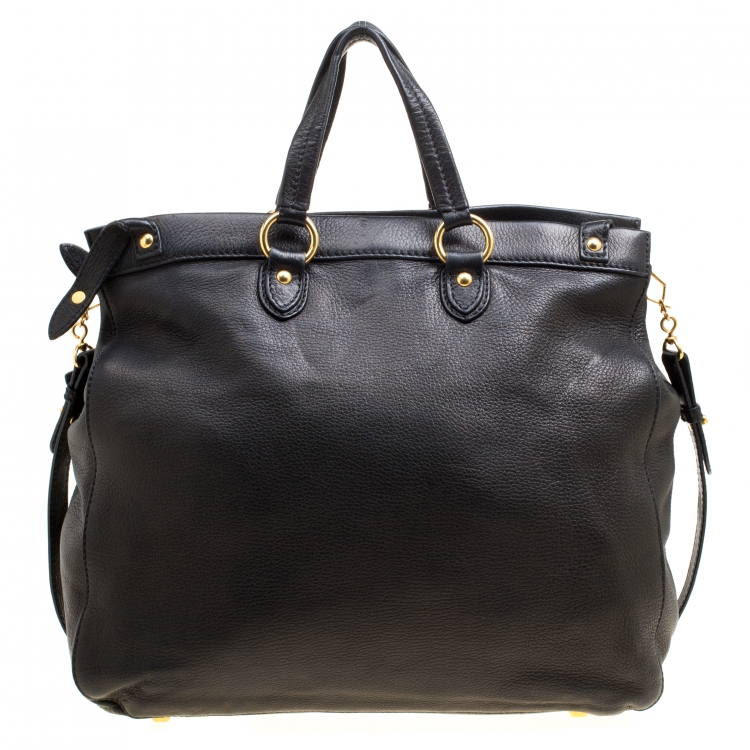Pre Owned Miu Miu Black Deer Leather Tote