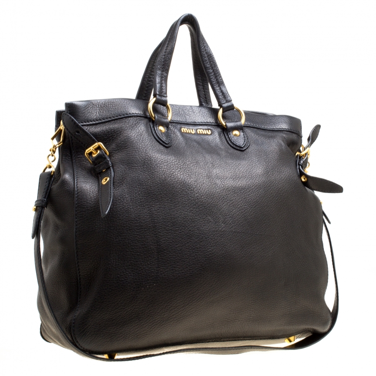 Pre Owned Miu Miu Black Deer Leather Tote