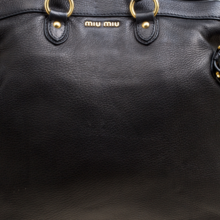 Pre Owned Miu Miu Black Deer Leather Tote