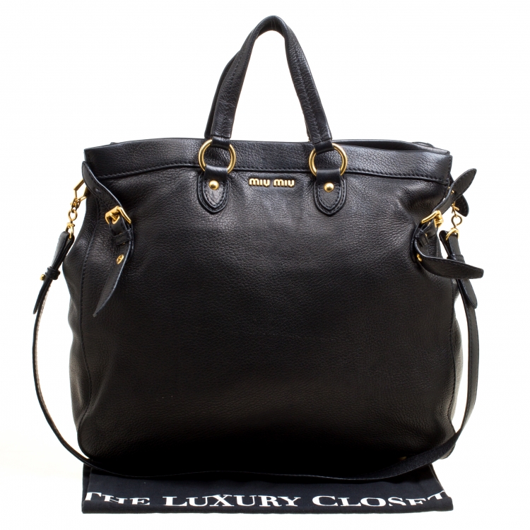 Pre Owned Miu Miu Black Deer Leather Tote