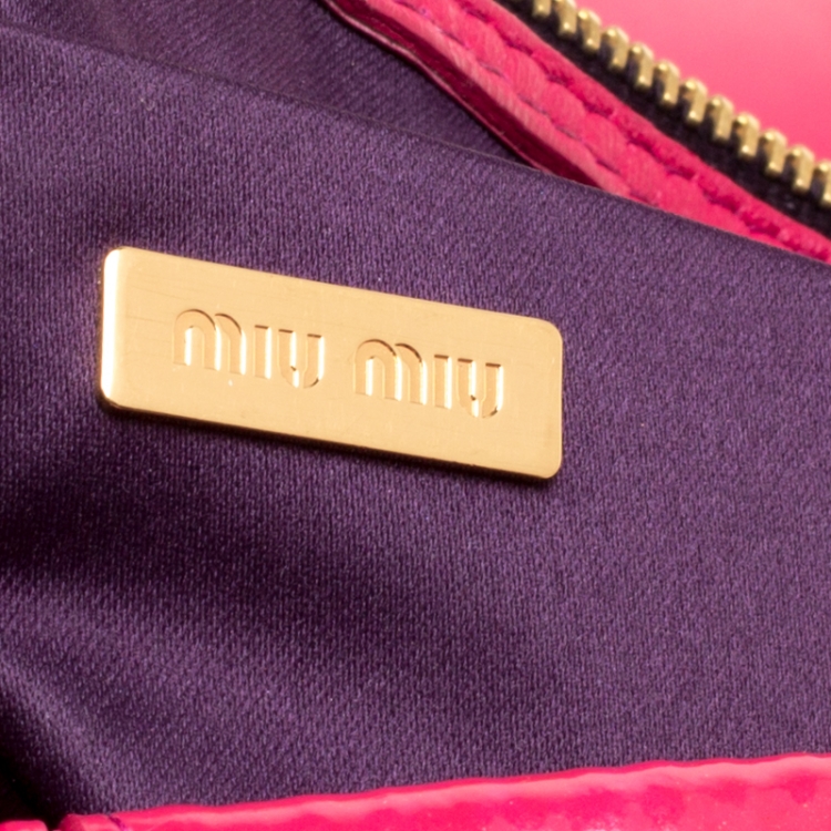 Pre Owned Miu Miu Fuchsia Pleated Patent Leather Shoulder Bag