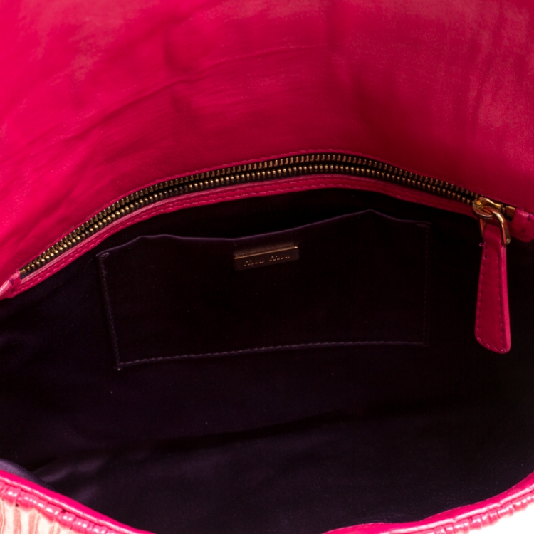 Pre Owned Miu Miu Fuchsia Pleated Patent Leather Shoulder Bag