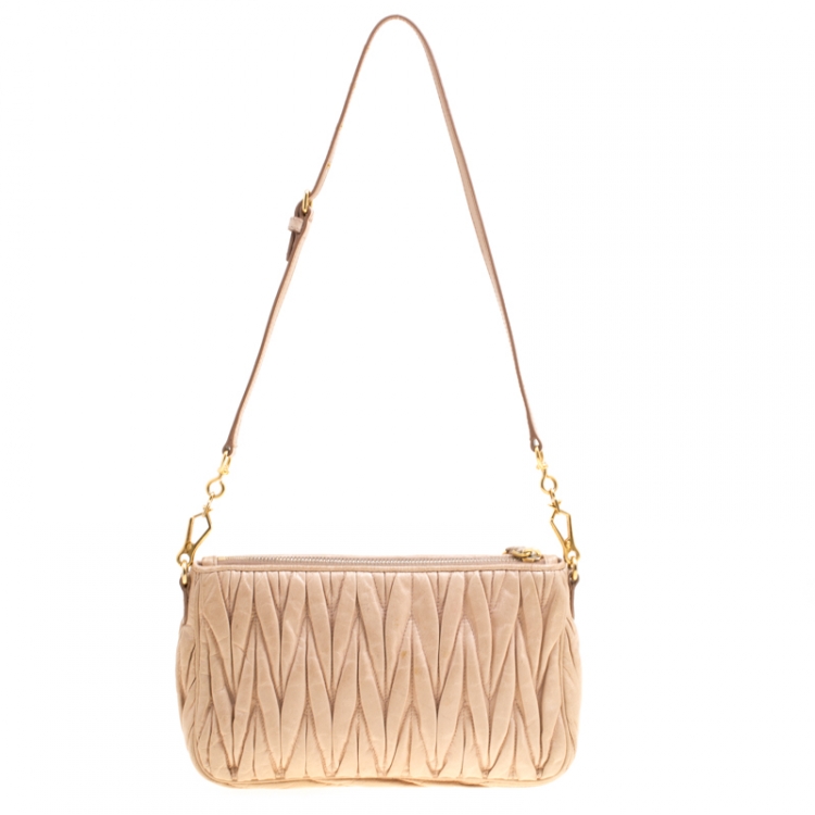 Pre Owned Miu Miu Beige Matelasse Lux Leather Shoulder Bag
