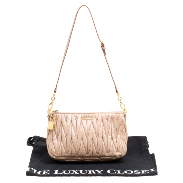 Pre Owned Miu Miu Beige Matelasse Lux Leather Shoulder Bag