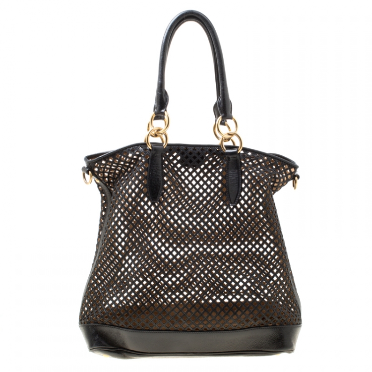 Pre Owned Miu Miu Black Perforated Leather Top Handle Bag