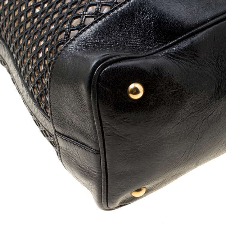 Pre Owned Miu Miu Black Perforated Leather Top Handle Bag