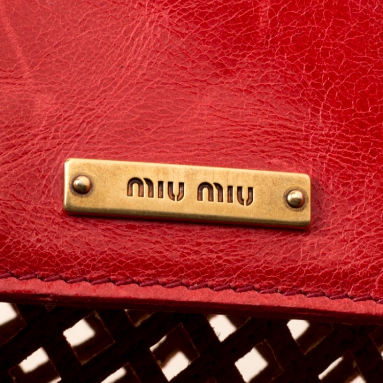 Pre Owned Miu Miu Red Perforated Leather Top Handle Bag