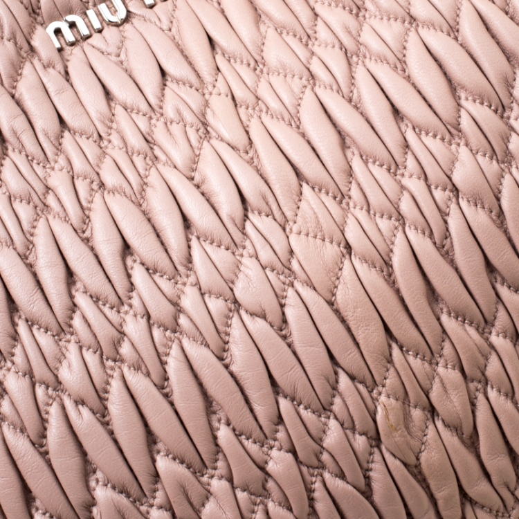 Pre Owned Miu Miu Pink Matelasse Nappa Leather Crystal Tote