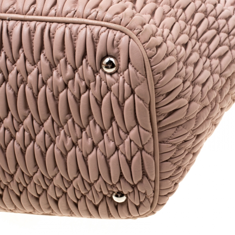 Pre Owned Miu Miu Pink Matelasse Nappa Leather Crystal Tote