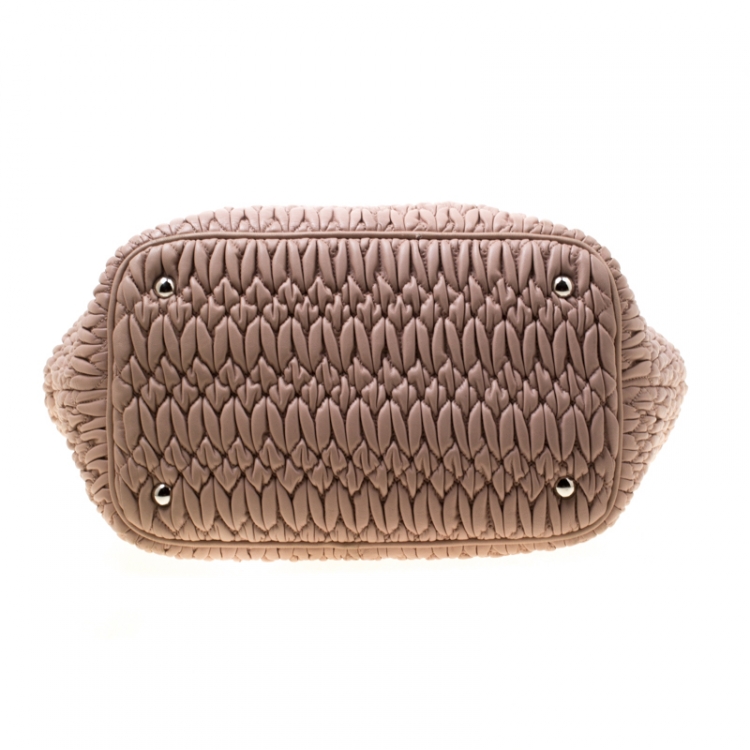 Pre Owned Miu Miu Pink Matelasse Nappa Leather Crystal Tote