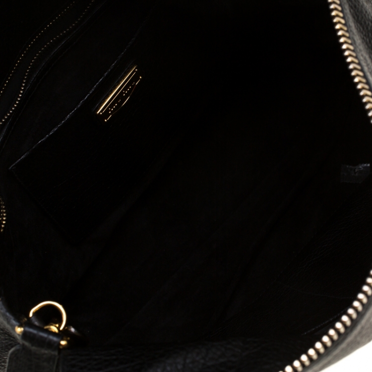 Pre Owned Miu Miu Black Leather Foldover Crossbody Bag 