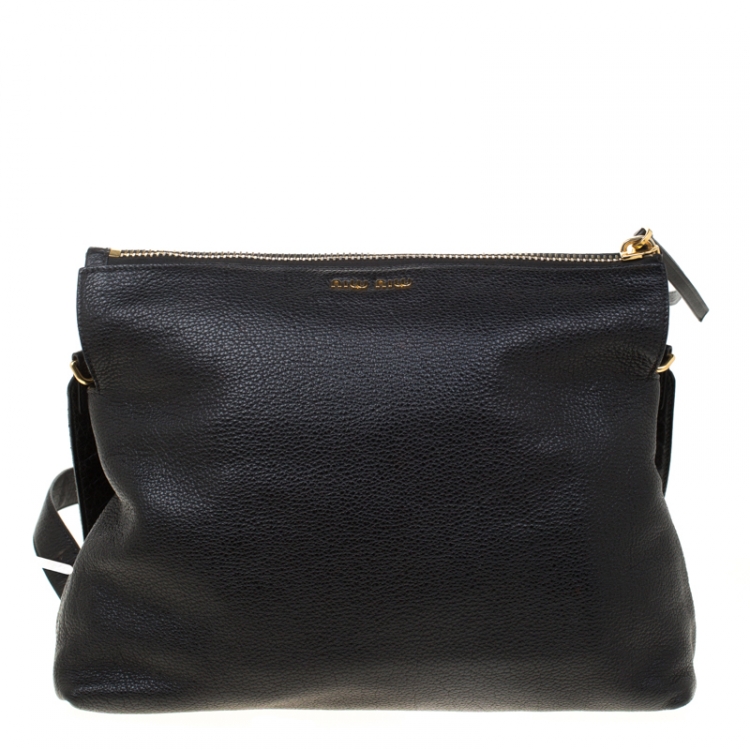 Pre Owned Miu Miu Black Leather Foldover Crossbody Bag 