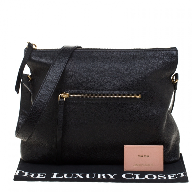 Pre Owned Miu Miu Black Leather Foldover Crossbody Bag 
